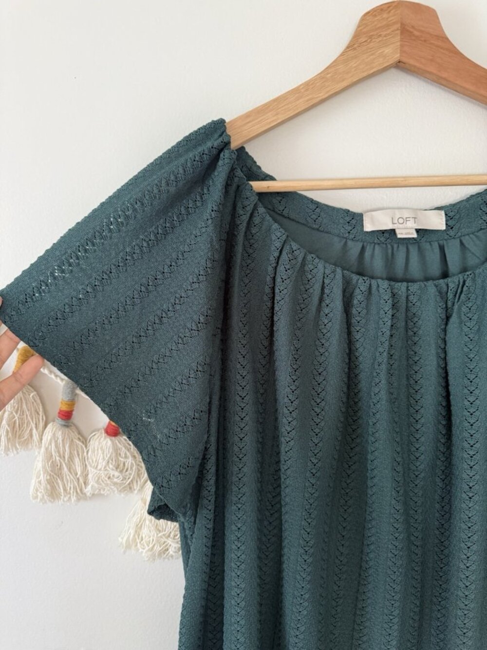 Loft Kelly Green Crochet Eyelet Flutter Sleeve Top Relaxed Cottage Feminine XXL - Picture 7 of 10